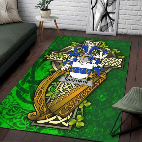 Ireland Area Rug - Harforth Family Crest Area Rug - Ireland Coat Of Arms with Shamrock - Image 2