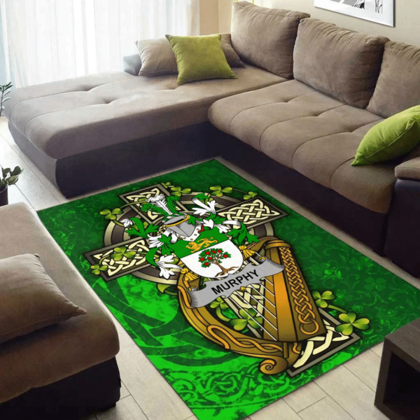 Ireland Area Rug - Murphy (Wexford) Family Crest Area Rug - Ireland Coat Of Arms with Shamrock