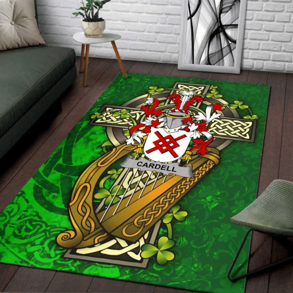 Ireland Area Rug - Cardell Family Crest Area Rug - Ireland Coat Of Arms with Shamrock - Image 2