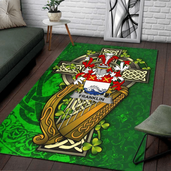 Ireland Area Rug - Franklin Family Crest Area Rug - Ireland Coat Of Arms with Shamrock - Image 2