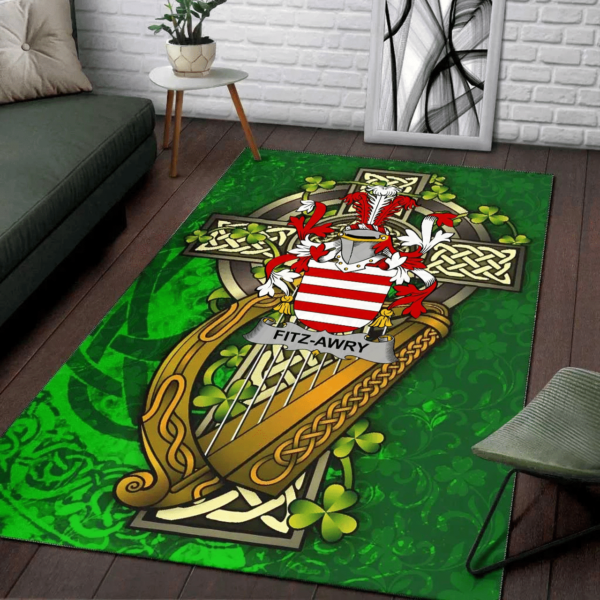 Ireland Area Rug - Fitz-Awry Family Crest Area Rug - Ireland Coat Of Arms with Shamrock - Image 2