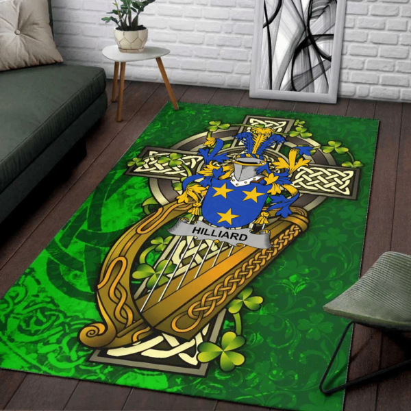 Ireland Area Rug - Hilliard Family Crest Area Rug - Ireland Coat Of Arms with Shamrock - Image 2