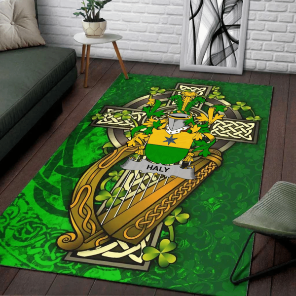 Ireland Area Rug - Haly or O'Haly Family Crest Area Rug - Ireland Coat Of Arms with Shamrock - Image 2