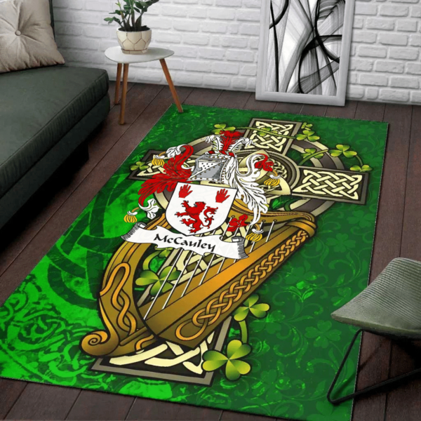 Ireland Area Rug - McCauley Family Crest Area Rug - Ireland Coat Of Arms with Shamrock - Image 2