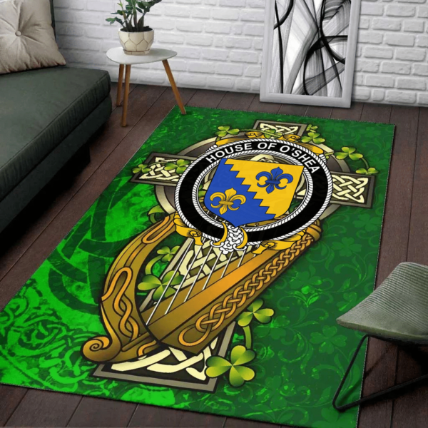 Ireland Area Rug - House of O'SHEA Family Crest Area Rug - Ireland Coat Of Arms with Shamrock - Image 2