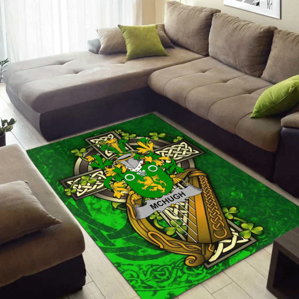 Ireland Area Rug - McHugh or MacHugh Family Crest Area Rug - Ireland Coat Of Arms with Shamrock