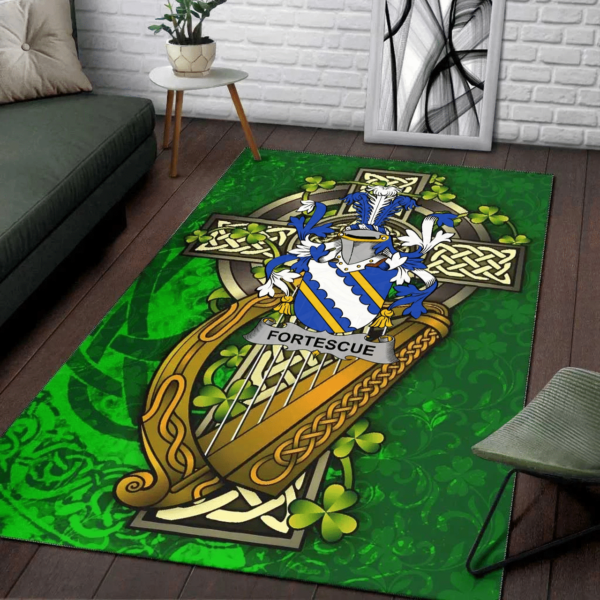 Ireland Area Rug - Fortescue Family Crest Area Rug - Ireland Coat Of Arms with Shamrock - Image 2