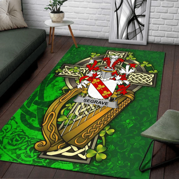 Ireland Area Rug - Segrave Family Crest Area Rug - Ireland Coat Of Arms with Shamrock - Image 2