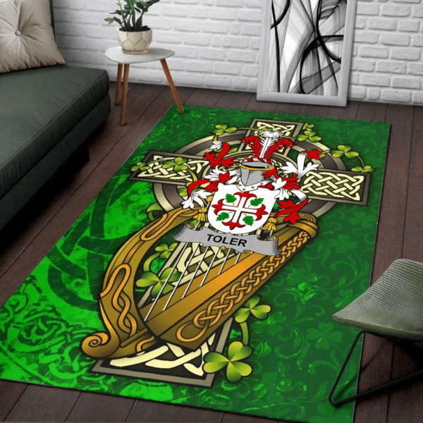 Ireland Area Rug - Toler or Toller Family Crest Area Rug - Ireland Coat Of Arms with Shamrock - Image 2