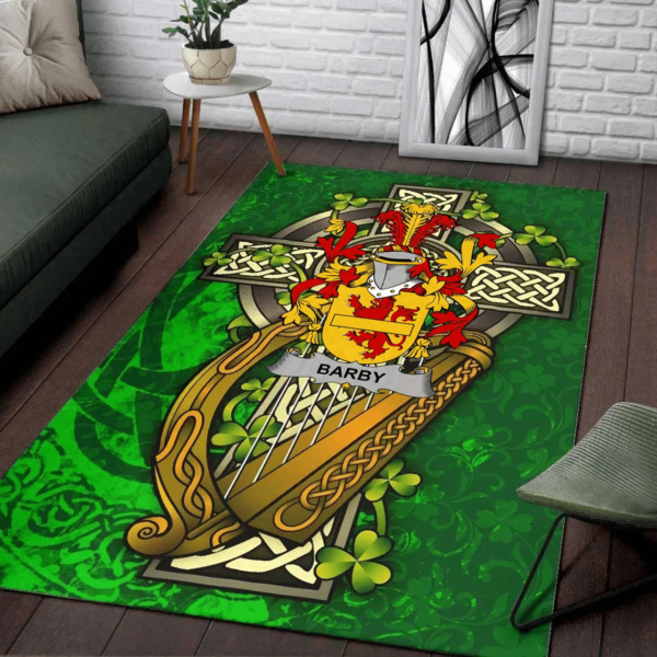 Ireland Area Rug - Barby Family Crest Area Rug - Ireland Coat Of Arms with Shamrock - Image 2