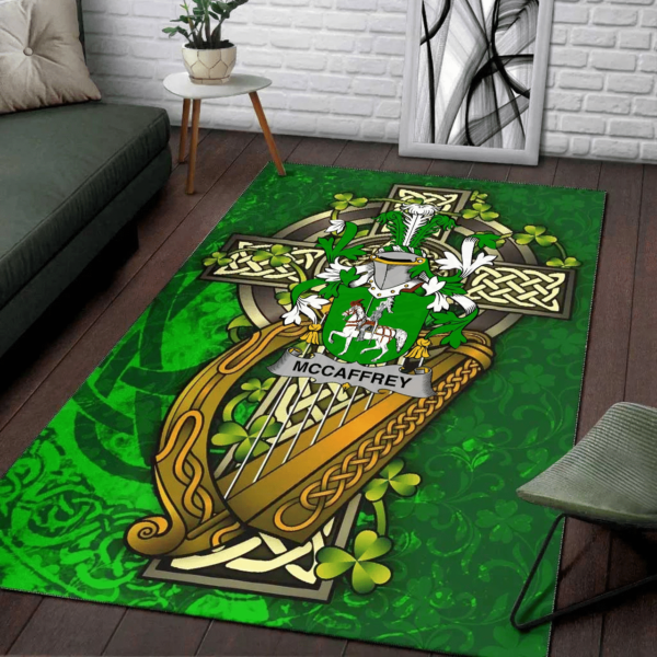 Ireland Area Rug - McCaffrey Family Crest Area Rug - Ireland Coat Of Arms with Shamrock - Image 2