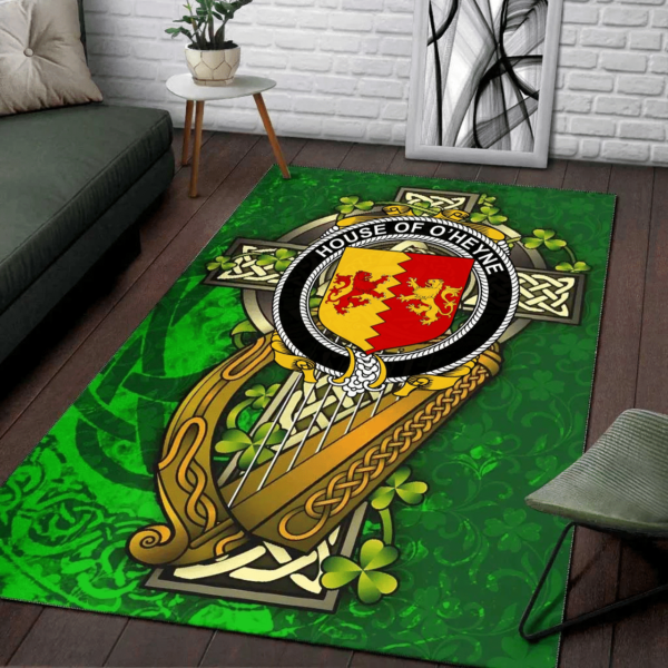 Ireland Area Rug - House of O'HEYNE Family Crest Area Rug - Ireland Coat Of Arms with Shamrock - Image 2