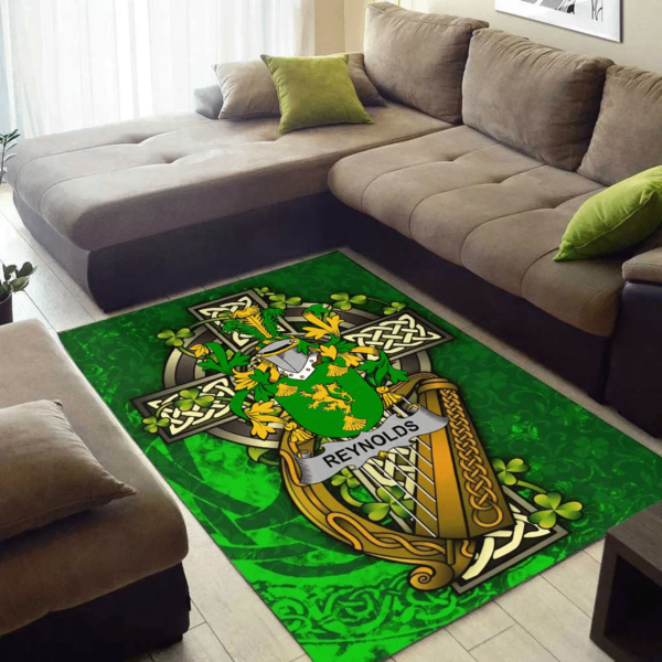 Ireland Area Rug - Reynolds or McRannell Family Crest Area Rug - Ireland Coat Of Arms with Shamrock