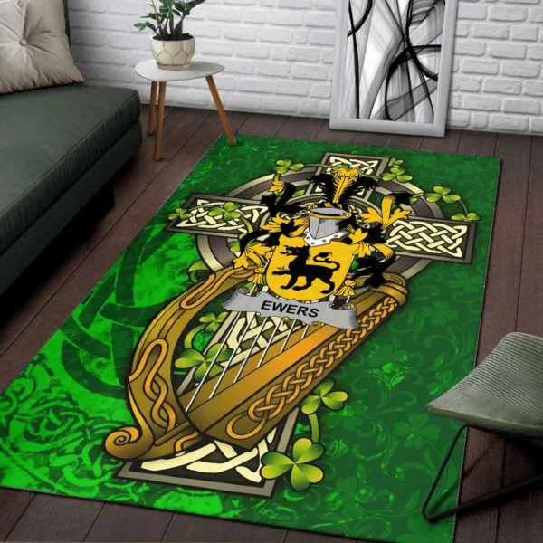 Ireland Area Rug - Ewers Family Crest Area Rug - Ireland Coat Of Arms with Shamrock - Image 2