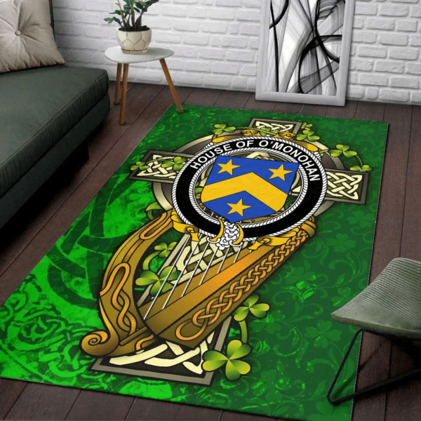 Ireland Area Rug - House of O'MONOHAN Family Crest Area Rug - Ireland Coat Of Arms with Shamrock - Image 2