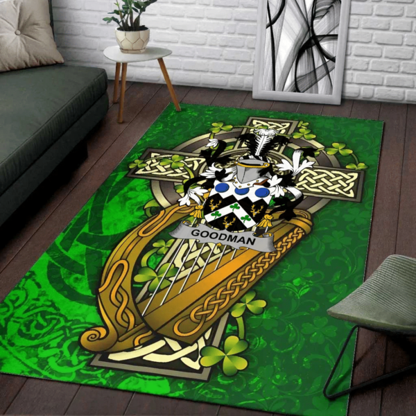 Ireland Area Rug - Goodman Family Crest Area Rug - Ireland Coat Of Arms with Shamrock - Image 2