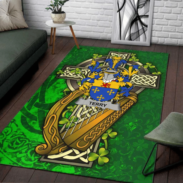 Ireland Area Rug - Terry Family Crest Area Rug - Ireland Coat Of Arms with Shamrock - Image 2