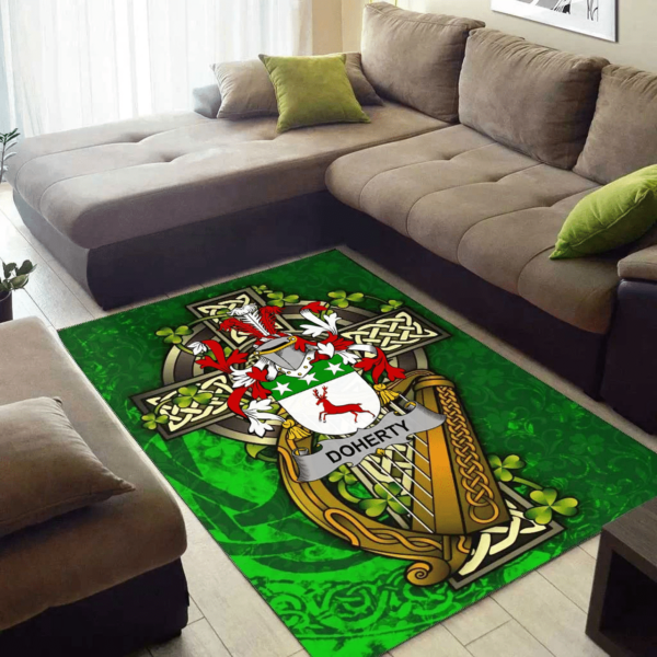 Ireland Area Rug - Doherty or O'Doherty Family Crest Area Rug - Ireland Coat Of Arms with Shamrock