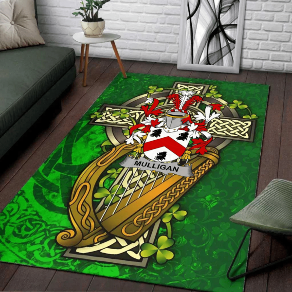 Ireland Area Rug - Mulligan or O'Mulligan Family Crest Area Rug - Ireland Coat Of Arms with Shamrock - Image 2