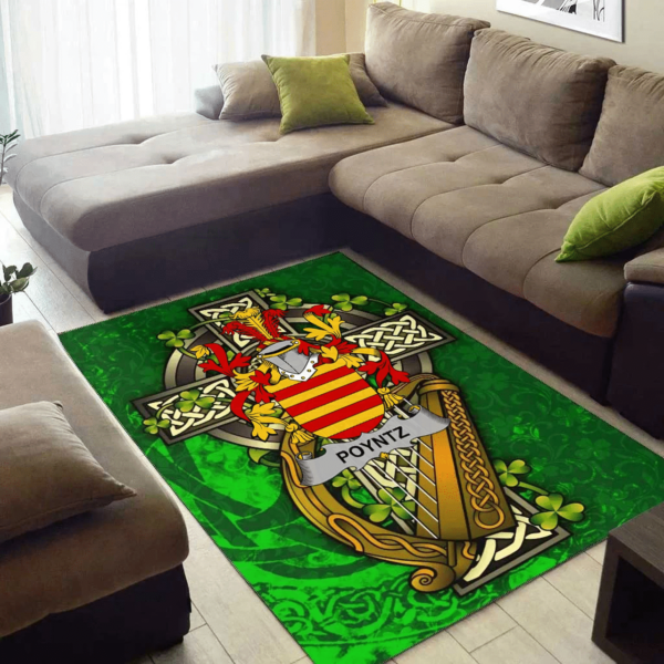 Ireland Area Rug - Poyntz Family Crest Area Rug - Ireland Coat Of Arms with Shamrock