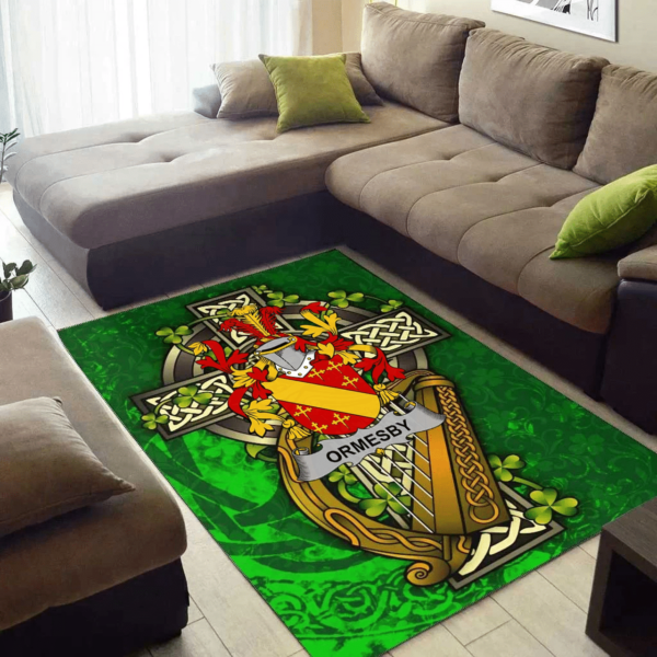 Ireland Area Rug - Ormesby Family Crest Area Rug - Ireland Coat Of Arms with Shamrock