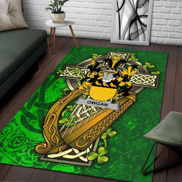 Ireland Area Rug - Owgan Family Crest Area Rug - Ireland Coat Of Arms with Shamrock - Image 2