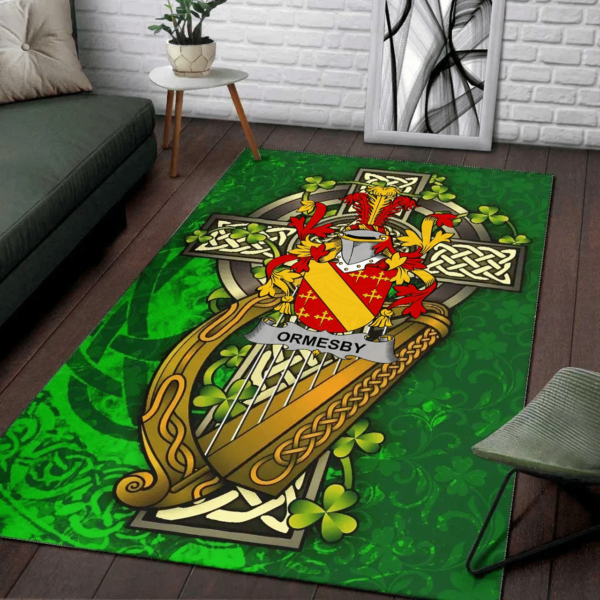 Ireland Area Rug - Ormesby Family Crest Area Rug - Ireland Coat Of Arms with Shamrock - Image 2