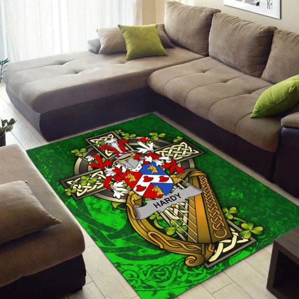 Ireland Area Rug - Hardy Family Crest Area Rug - Ireland Coat Of Arms with Shamrock