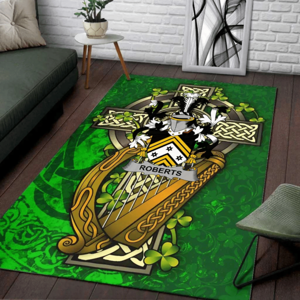 Ireland Area Rug - Roberts Family Crest Area Rug - Ireland Coat Of Arms with Shamrock - Image 2