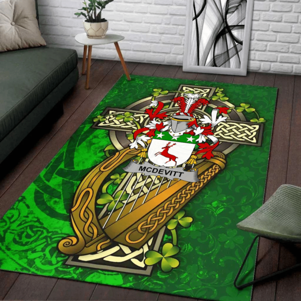 Ireland Area Rug - McDevitt Family Crest Area Rug - Ireland Coat Of Arms with Shamrock - Image 2