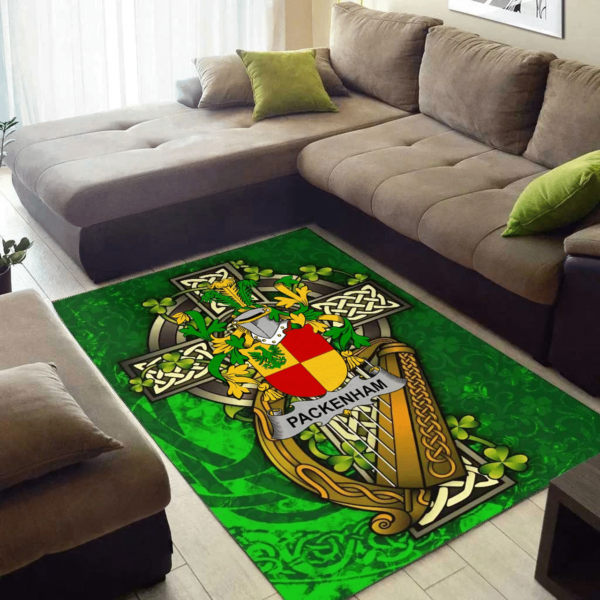 Ireland Area Rug - Packenham Family Crest Area Rug - Ireland Coat Of Arms with Shamrock