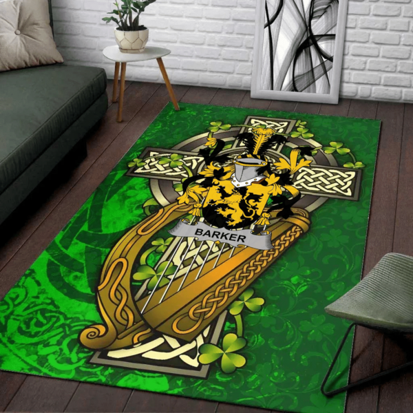 Ireland Area Rug - Barker Family Crest Area Rug - Ireland Coat Of Arms with Shamrock - Image 2