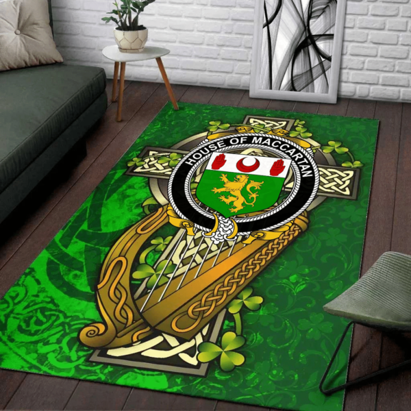 Ireland Area Rug - House of MACCARTAN Family Crest Area Rug - Ireland Coat Of Arms with Shamrock - Image 2