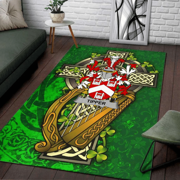 Ireland Area Rug - Tipper Family Crest Area Rug - Ireland Coat Of Arms with Shamrock - Image 2