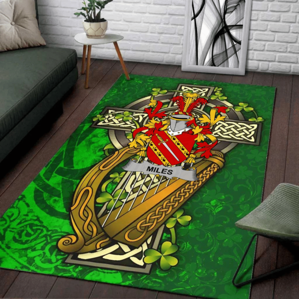 Ireland Area Rug - Miles or Moyles Family Crest Area Rug - Ireland Coat Of Arms with Shamrock - Image 2