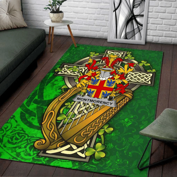 Ireland Area Rug - Montmorency Family Crest Area Rug - Ireland Coat Of Arms with Shamrock - Image 2