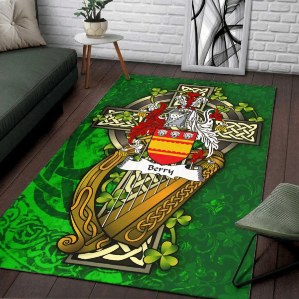 Ireland Area Rug - Berry Family Crest Area Rug - Ireland Coat Of Arms with Shamrock - Image 2