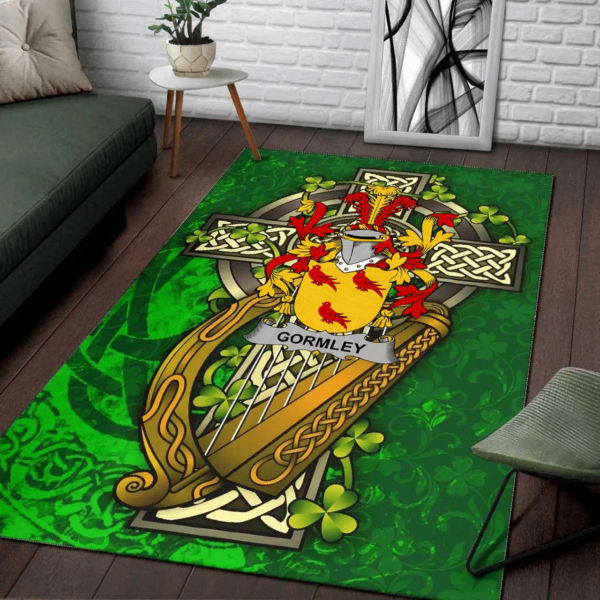 Ireland Area Rug - Gormley or O'Gormley Family Crest Area Rug - Ireland Coat Of Arms with Shamrock - Image 2