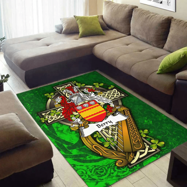 Ireland Area Rug - Berry Family Crest Area Rug - Ireland Coat Of Arms with Shamrock