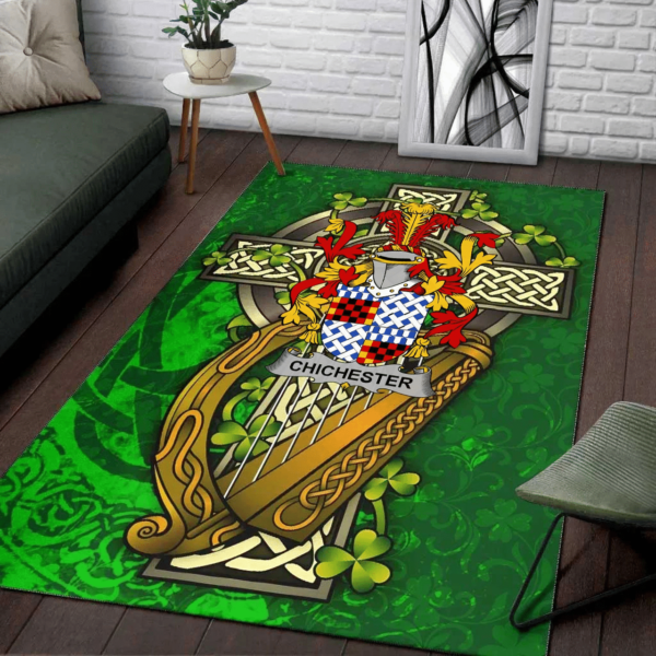 Ireland Area Rug - Chichester Family Crest Area Rug - Ireland Coat Of Arms with Shamrock - Image 2