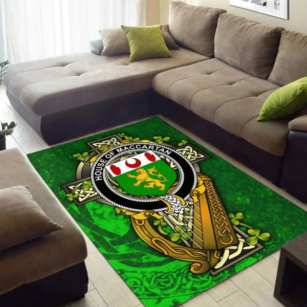 Ireland Area Rug - House of MACCARTAN Family Crest Area Rug - Ireland Coat Of Arms with Shamrock