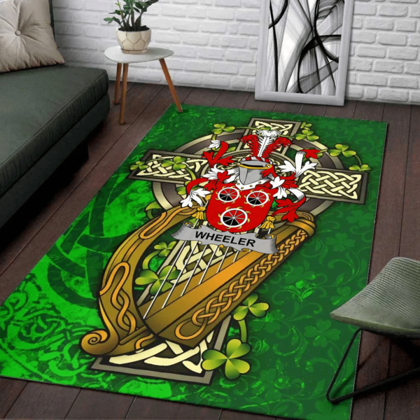 Ireland Area Rug - Wheeler Family Crest Area Rug - Ireland Coat Of Arms with Shamrock - Image 2