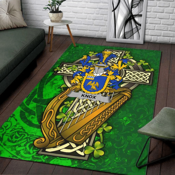 Ireland Area Rug - Knox Family Crest Area Rug - Ireland Coat Of Arms with Shamrock - Image 2