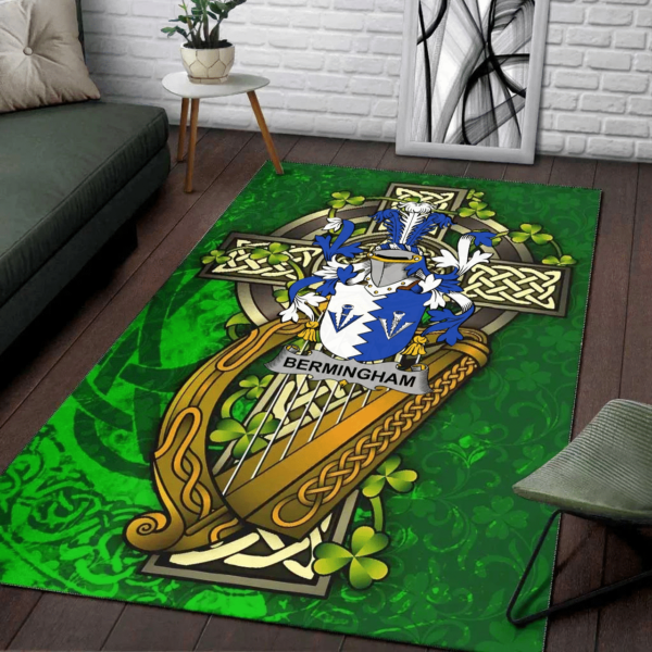 Ireland Area Rug - Bermingham Family Crest Area Rug - Ireland Coat Of Arms with Shamrock - Image 2