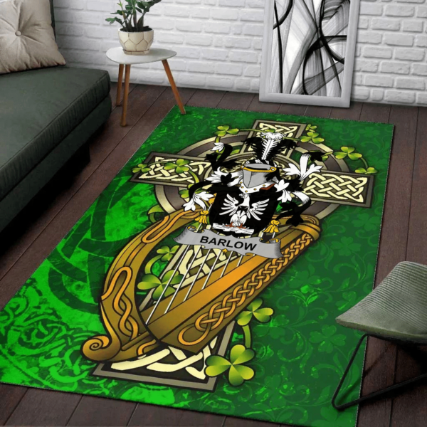 Ireland Area Rug - Barlow Family Crest Area Rug - Ireland Coat Of Arms with Shamrock - Image 2