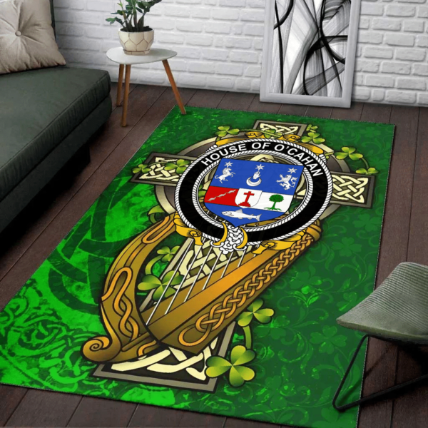 Ireland Area Rug - House of O'CAHAN (KEANE) Family Crest Area Rug - Ireland Coat Of Arms with Shamrock - Image 2