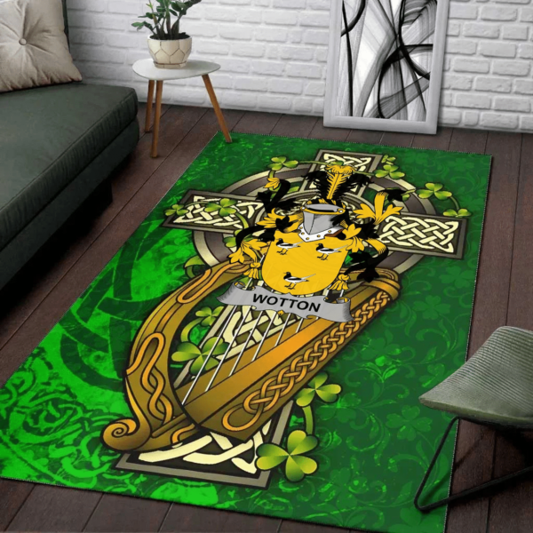 Ireland Area Rug - Wotton Family Crest Area Rug - Ireland Coat Of Arms with Shamrock - Image 2