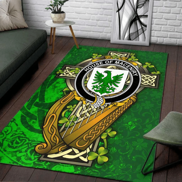 Ireland Area Rug - House of MACENIRY Family Crest Area Rug - Ireland Coat Of Arms with Shamrock - Image 2