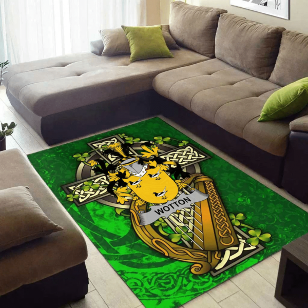 Ireland Area Rug - Wotton Family Crest Area Rug - Ireland Coat Of Arms with Shamrock