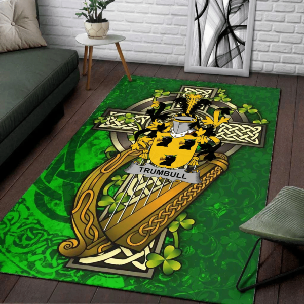 Ireland Area Rug - Trumbull or Turnbull Family Crest Area Rug - Ireland Coat Of Arms with Shamrock - Image 2